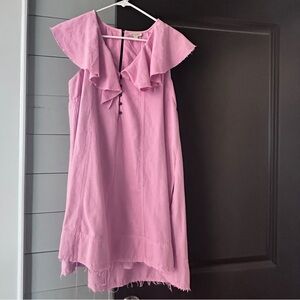 Anthropologie Pilcro v neck ruffle denim mini dress